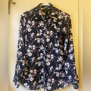 Banana Republic floral button-down soft satin shirt classic fit
